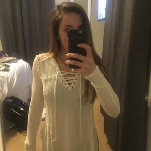 Lace up waffle shirt